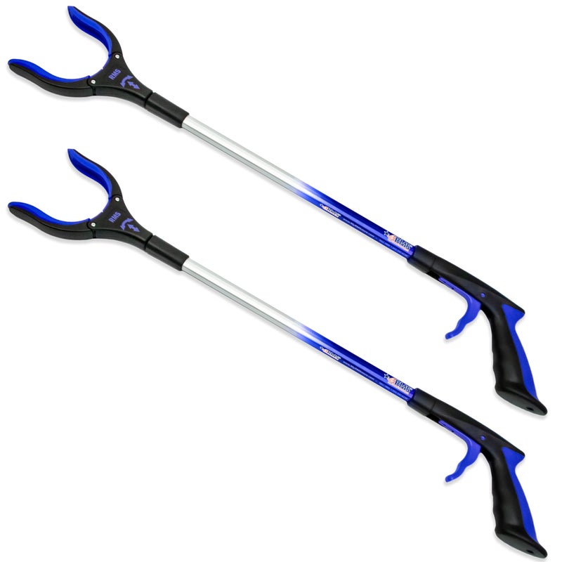 RMS 2-Pack 32 Inch Extra Long Grabber Reacher with Rotating Jaw - Mobility Aid Reaching Assist Tool (Blue) - Image 1